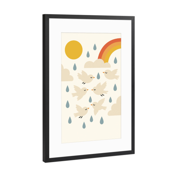 Poster mit Rahmen Schwarz (Metallic) "Birds In Rain" artboxONE - Für Kinder,Tiere,Für Mama