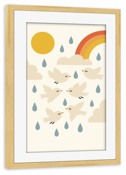 Poster mit Rahmen kiefer "Birds In Rain" artboxONE - Für Kinder,Tiere,Für Mama