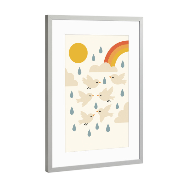 Poster mit Rahmen Silber "Birds In Rain" artboxONE - Für Kinder,Tiere,Für Mama