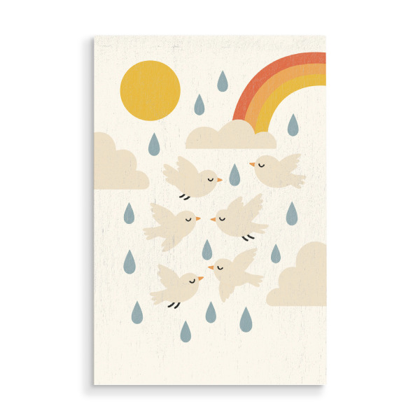 Holzbild "Birds In Rain" artboxONE - Für Kinder,Tiere,Für Mama
