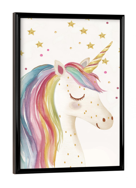 Poster mit schwarzem Rahmen "Einhorn Magie mit Glitzer Sternen" artboxONE - Für Kinder,Tiere