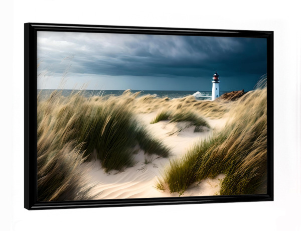 Poster mit schwarzem Rahmen "Weißer Sand am Strand" artboxONE - Natur,Reise,Reise / Strand und Meer - Weiß,Sand,Strand,Gras,Blau
