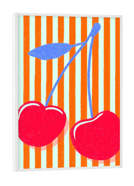 Poster mit weißem Rahmen "Streifenkunst mit Kirschen" artboxONE - Natur,Geometrie,Essen & Trinken / Obst & Gemüse