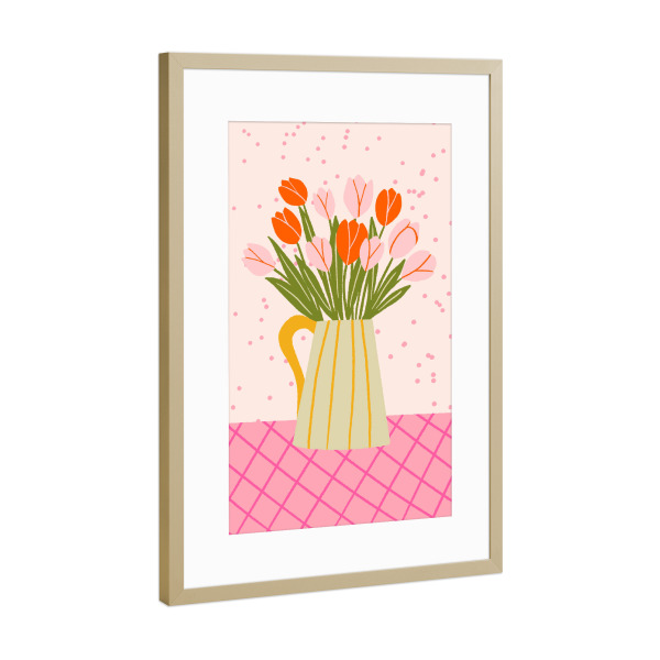Poster mit Rahmen Gold "Tulips in a vase" artboxONE - Floral