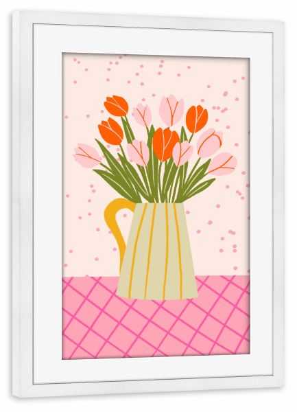 Poster mit Rahmen weiß "Tulips in a vase" artboxONE - Floral