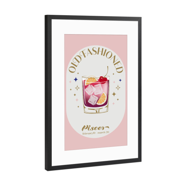 Poster mit Rahmen Schwarz (Metallic) "Old Fashioned Cocktail Zodiac Sign" artboxONE - Essen & Trinken / Alkohol