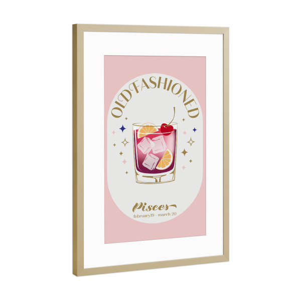Poster mit Rahmen Gold "Old Fashioned Cocktail Zodiac Sign" artboxONE - Essen & Trinken / Alkohol