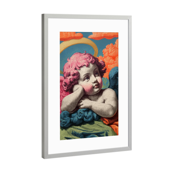 Poster mit Rahmen Silber "Himmliche Wolken mit Engel" artboxONE - Für Kinder,Menschen,Liebe