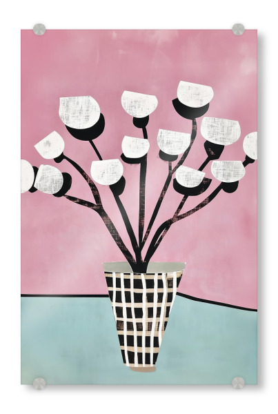 Acrylglasbild "Blumenidylle in Karo Vase" artboxONE - Natur,Floral,Abstrakt