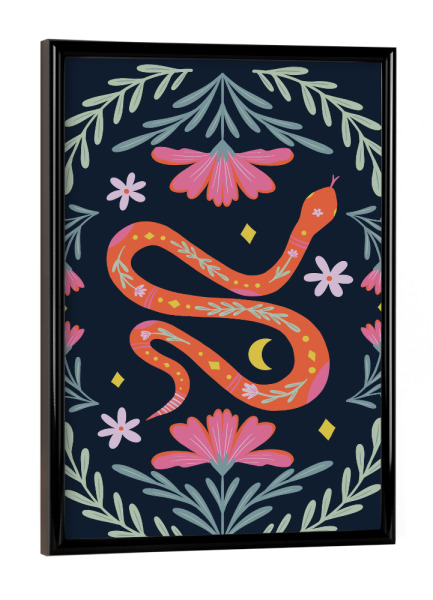 Poster mit schwarzem Rahmen "Süße Blumenschlange" artboxONE - Tiere