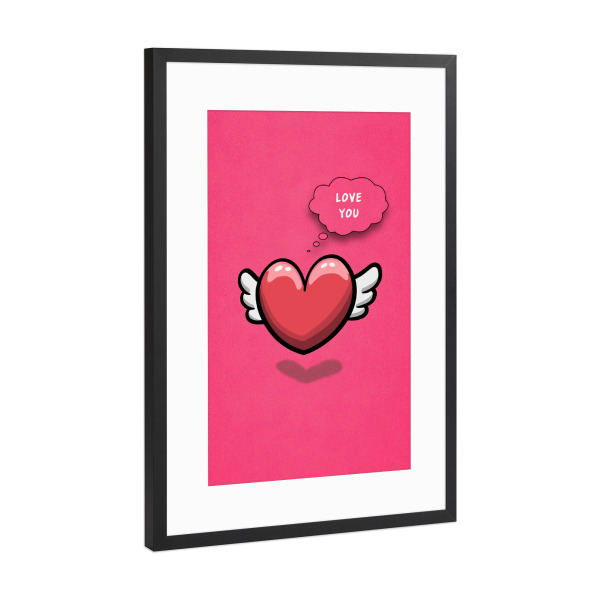 Poster mit Rahmen Schwarz (Metallic) "Herzgeflüster in Pink" artboxONE - Comic,Liebe,Lustig