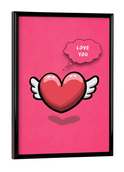 Poster mit schwarzem Rahmen "Herzgeflüster in Pink" artboxONE - Comic,Liebe,Lustig