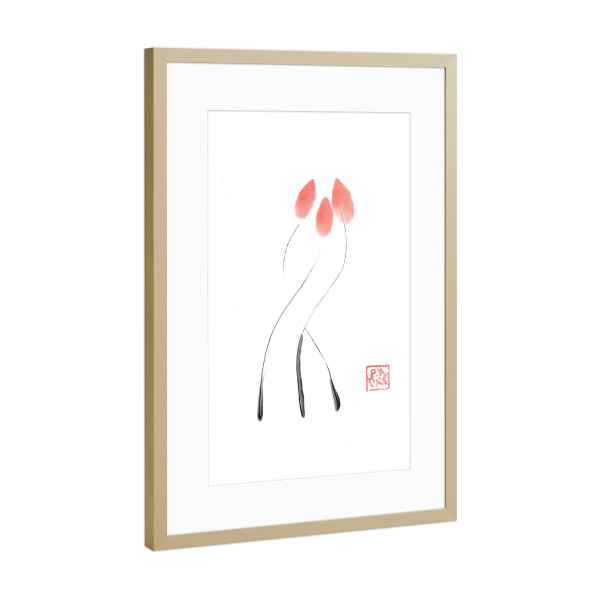 Poster mit Rahmen Gold "Tulpe Minimal" artboxONE - Floral,Reise / Asien - Tulip,Sumie,Japan