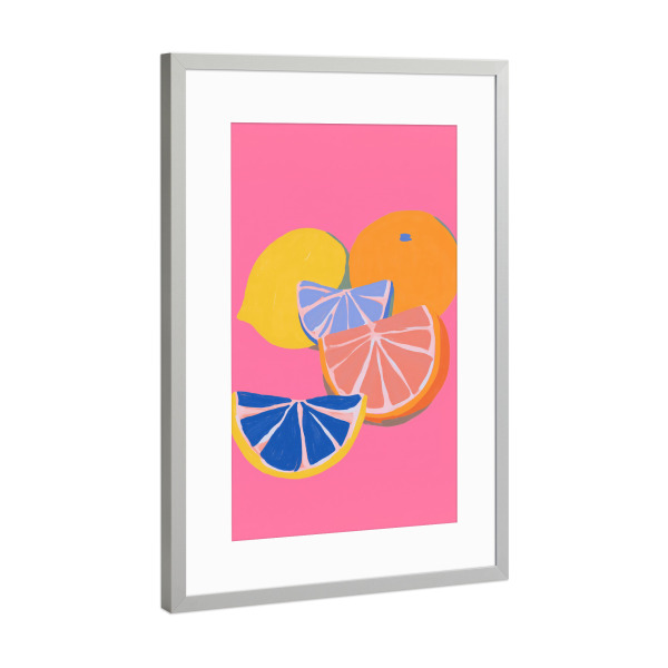 Poster mit Rahmen Silber "Pinke Zitrusfreude" artboxONE - Natur,Essen & Trinken / Obst & Gemüse