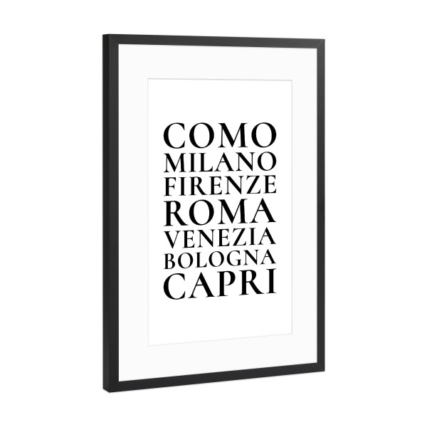 Poster mit Rahmen Schwarz (Metallic) "Städte Italiens" artboxONE - Typografie,Städte / Venedig,Städte / Mailand,Städte / Rom