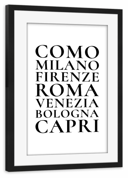 Poster mit Rahmen schwarz "Städte Italiens" artboxONE - Typografie,Städte / Venedig,Städte / Mailand,Städte / Rom
