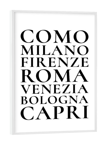 Poster mit weißem Rahmen "Städte Italiens" artboxONE - Typografie,Städte / Venedig,Städte / Mailand,Städte / Rom