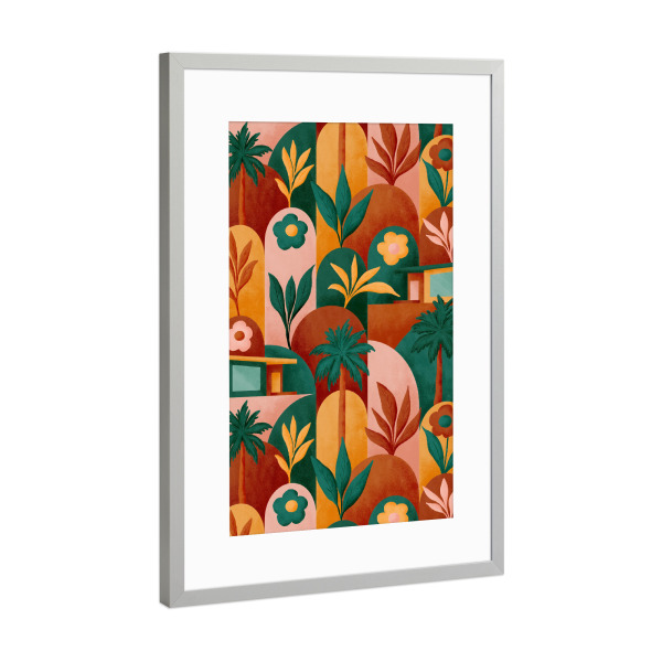 Poster mit Rahmen Silber "Mid Mod In Palm Springs Sunburn" artboxONE - Natur,Geometrie