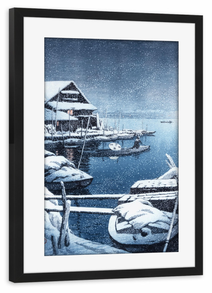 Poster mit Rahmen schwarz "Schnee in Mukojima" artboxONE - Reise,Architektur,Reise / Asien