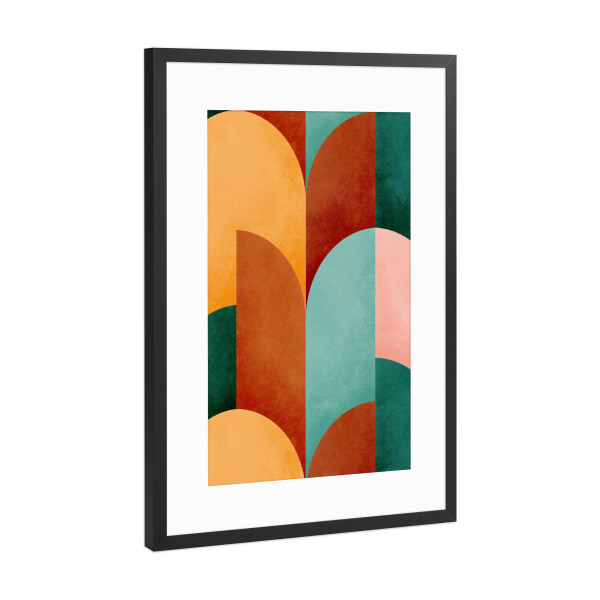 Poster mit Rahmen Schwarz (Metallic) "Mid Mod Geometrie Sonnenbrand" artboxONE - Abstrakt,Geometrie