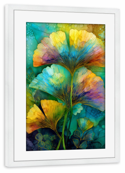 Poster mit Rahmen weiß "Ginkgo Biloba AA" artboxONE - Natur - Biloba,Baum,Wald,Blätter,Natur,Ginkgo biloba,Ginkgo