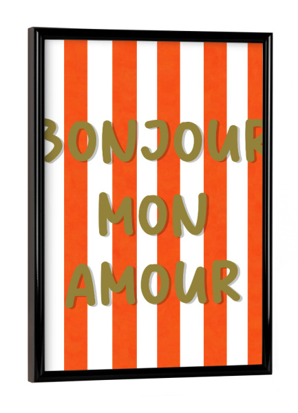Poster mit schwarzem Rahmen "Bonjour Amour, Streifen Chic" artboxONE - Typografie,Geometrie,Liebe
