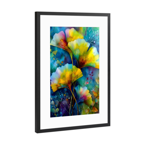 Poster mit Rahmen Schwarz (Metallic) "Ginkgo Biloba an" artboxONE - Natur - Ginkgo,Biloba,Gingko biloba,Baum,Wald,Blätter,Natur
