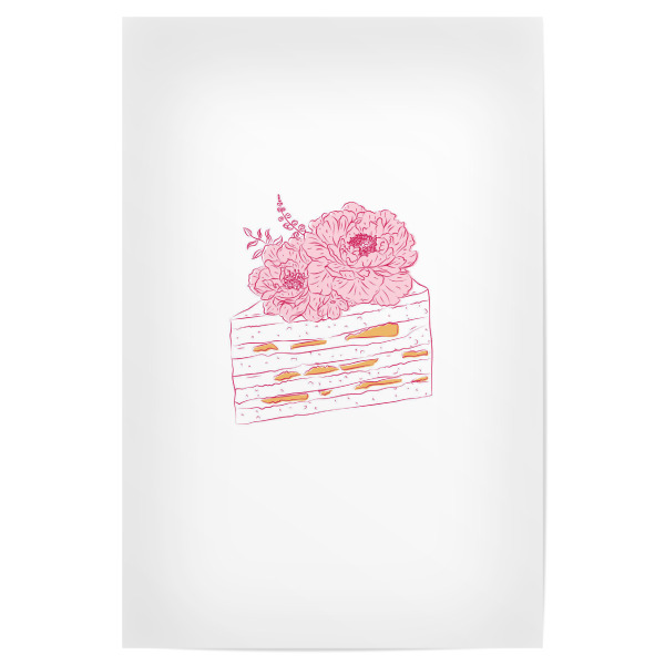 Poster "Kuchenstück florale Illustration" artboxONE - Floral,Essen & Trinken