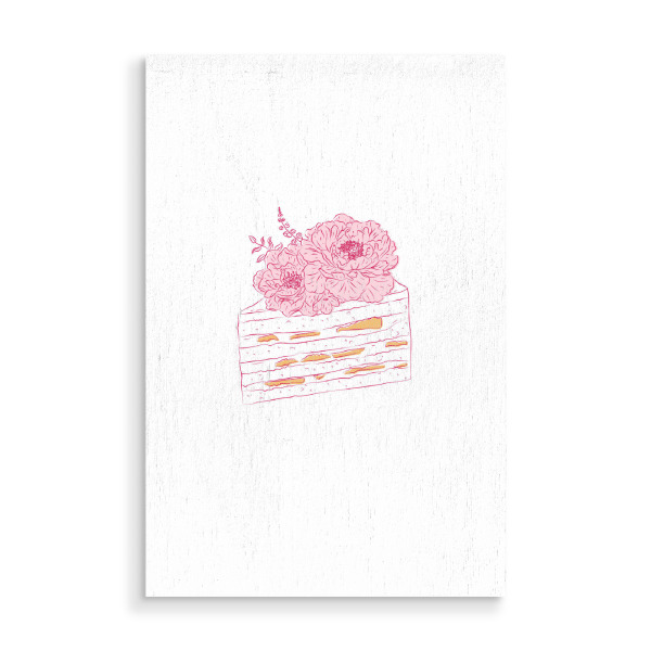 Holzbild "Kuchenstück florale Illustration" artboxONE - Floral,Essen & Trinken
