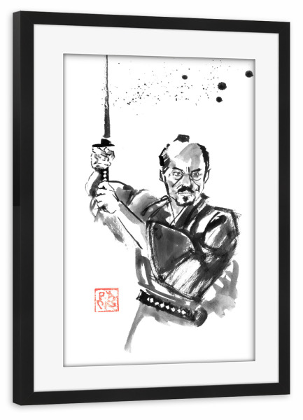 Poster mit Rahmen schwarz "En garde samurai" artboxONE - Reise / Asien - Samurai,Sumie,Japan