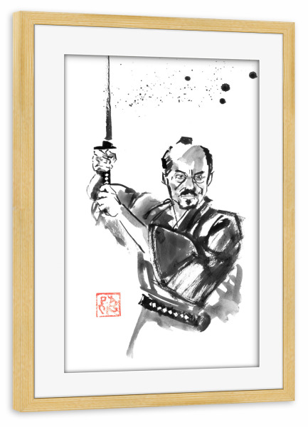 Poster mit Rahmen kiefer "En garde samurai" artboxONE - Reise / Asien - Samurai,Sumie,Japan