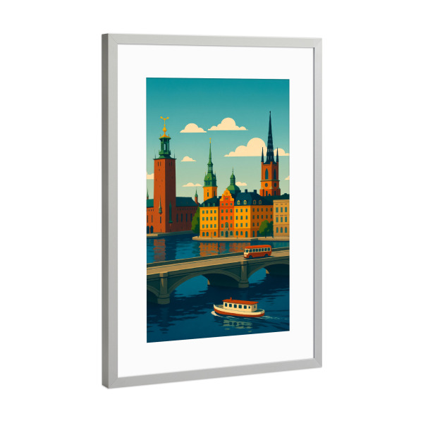 Poster mit Rahmen Silber "Stockholm Reisekunst" artboxONE - Städte,Reise,Architektur,Städte / Stockholm