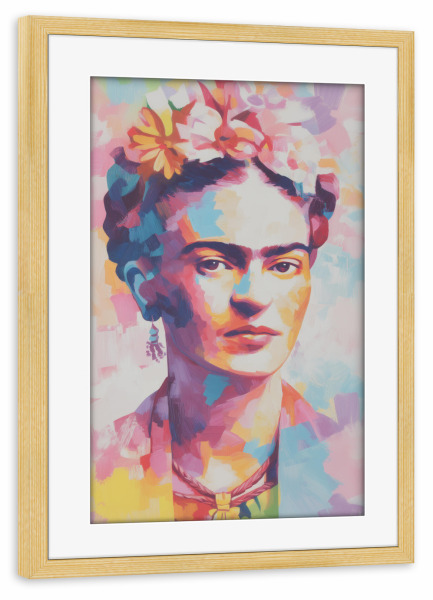 Poster mit Rahmen kiefer "Frida kahlo, Ikonische Anmut" artboxONE - Floral,Abstrakt,Menschen