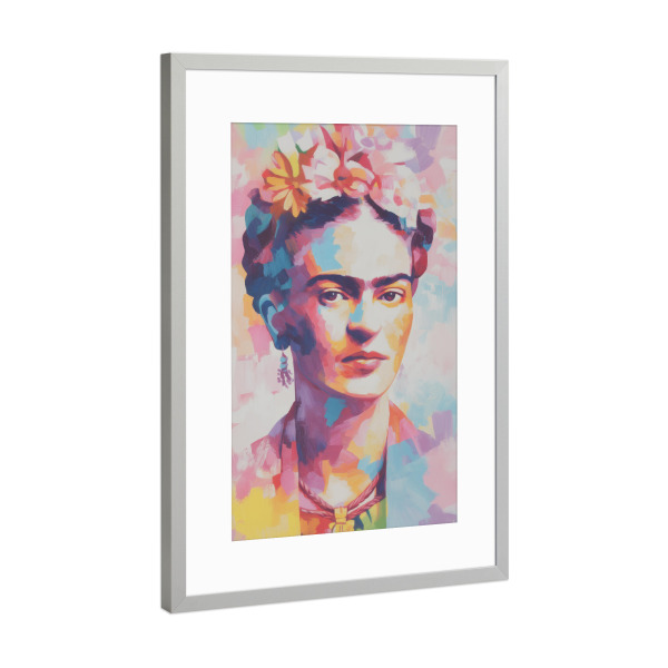 Poster mit Rahmen Silber "Frida kahlo, Ikonische Anmut" artboxONE - Floral,Abstrakt,Menschen