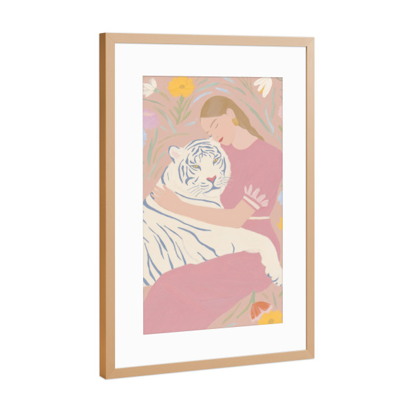 Poster mit Rahmen Kupfer "Frühlingsumarmung mit Tiger" artboxONE - Natur,Tiere,Menschen