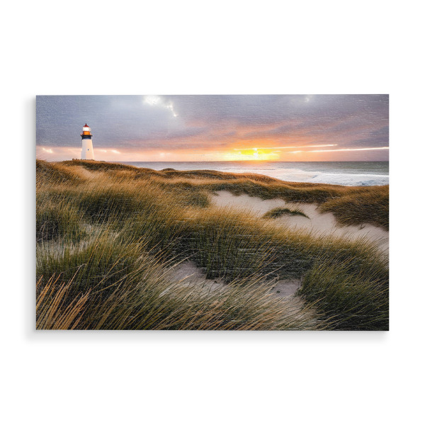 Holzbild "Weißer Leuchtturm" artboxONE - Natur,Reise,Reise / Strand und Meer - Leuchtturm,Gras,Westküste,Licht
