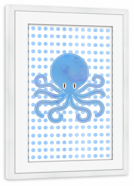 Poster mit Rahmen weiß "Blue Aquarell Octopus" artboxONE - Reise,Tiere,Abstrakt