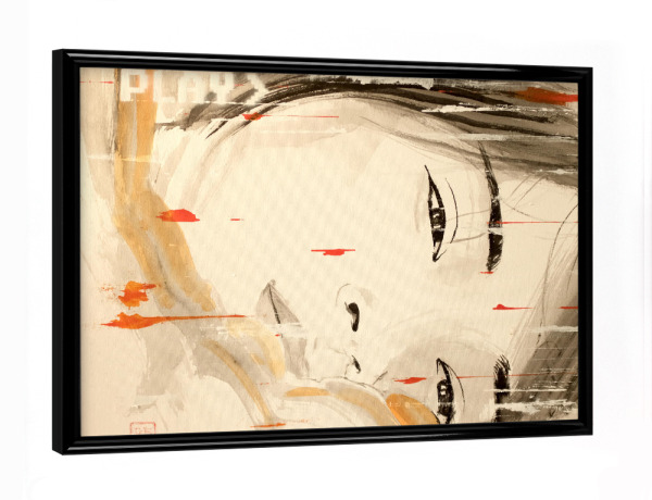 Poster mit schwarzem Rahmen "Spielen Sie Noriko" artboxONE - Menschen,Reise / Asien - Sumie,Japan,Frau,Spiel,Vhs