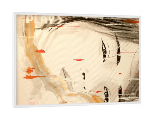 Poster mit weißem Rahmen "Spielen Sie Noriko" artboxONE - Menschen,Reise / Asien - Sumie,Japan,Frau,Spiel,Vhs