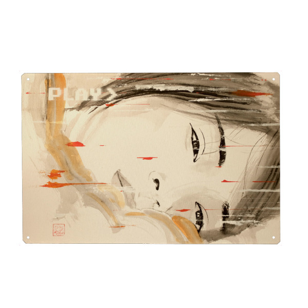 Holzbild "Spielen Sie Noriko" artboxONE - Menschen,Reise / Asien - Sumie,Japan,Frau,Spiel,Vhs