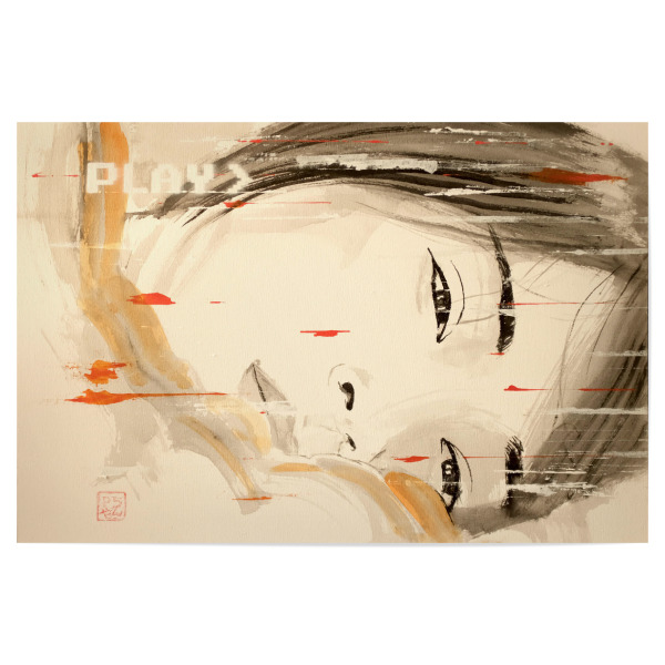 Poster 30x20 cm "Spielen Sie Noriko" artboxONE - Menschen,Reise / Asien - Sumie,Japan,Frau,Spiel,Vhs