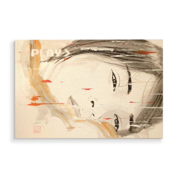 Holzbild "Spielen Sie Noriko" artboxONE - Menschen,Reise / Asien - Sumie,Japan,Frau,Spiel,Vhs