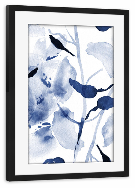 Poster mit Rahmen schwarz "Danushka - Delicate Blue Florals" artboxONE - Floral,Abstrakt - Floral,Botanik,Aquarell,Vogel,Wasserfarbe,Natur