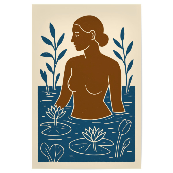 Poster 30x20 cm "Among The Lillies" artboxONE - Menschen,Für Mama - Frau,Frauen,Körper,Wasser,Portrait,Schön,Lithographisch,Baden,Schlicht,Blau,Beige