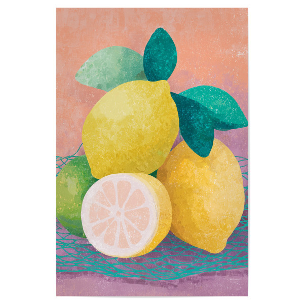 Poster "Zitronen Akzente mit Netz" artboxONE - Natur,Abstrakt,Essen & Trinken / Obst & Gemüse