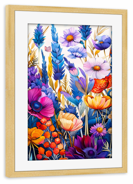 Poster mit Rahmen kiefer "Wildblumenwiesen j" artboxONE - Natur - Wiese,Blumen,Wildblumen,Pflanzen,Garten,Botanisch