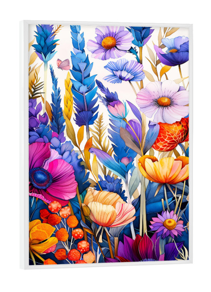 Poster mit weißem Rahmen "Wildblumenwiesen j" artboxONE - Natur - Wiese,Blumen,Wildblumen,Pflanzen,Garten,Botanisch