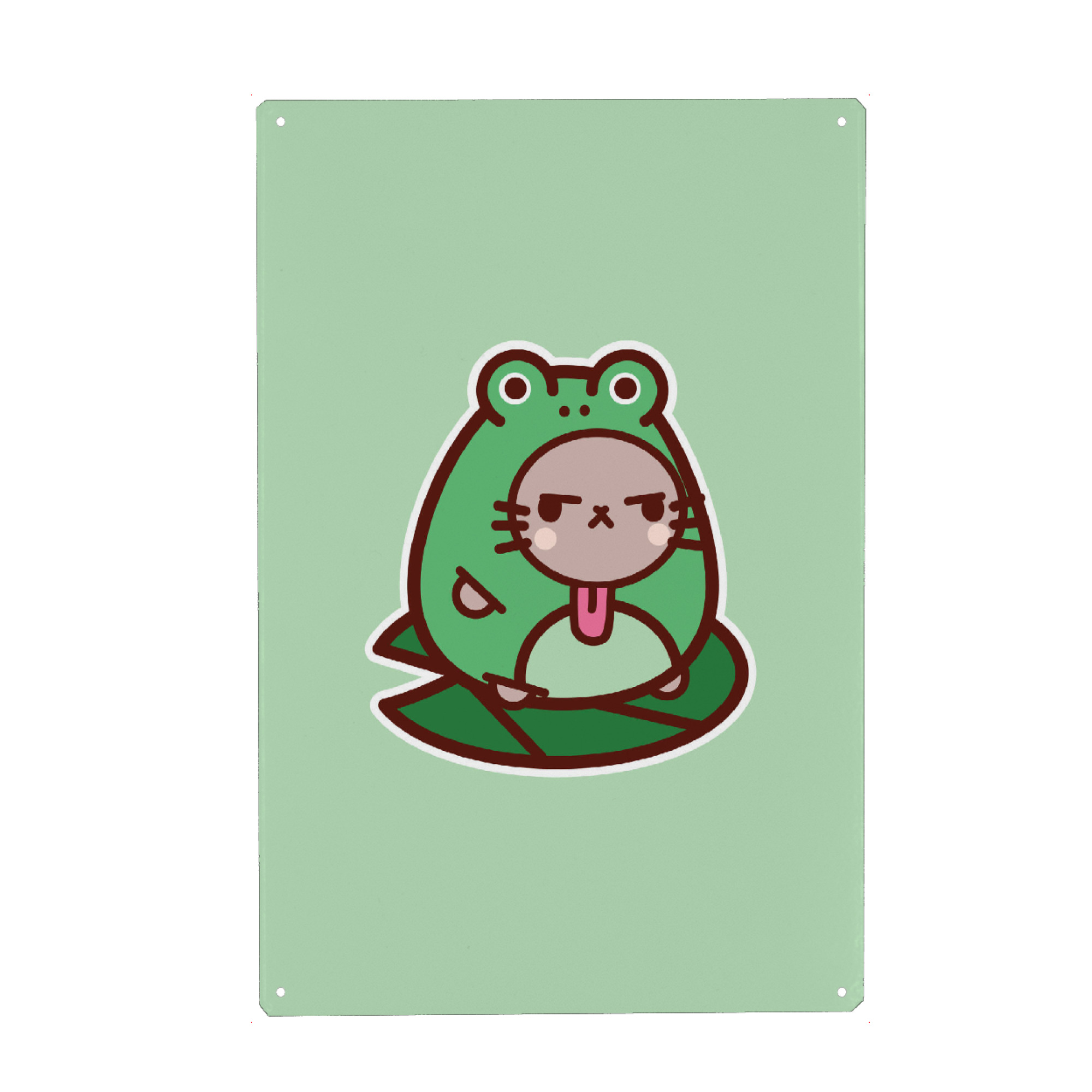Holzbild "Froschkatze" artboxONE - Tiere,Lustig - Süße katze,Frosch,Kawaii,Lustige katze,Lustige tiere,Teenager,Kinder,Grün