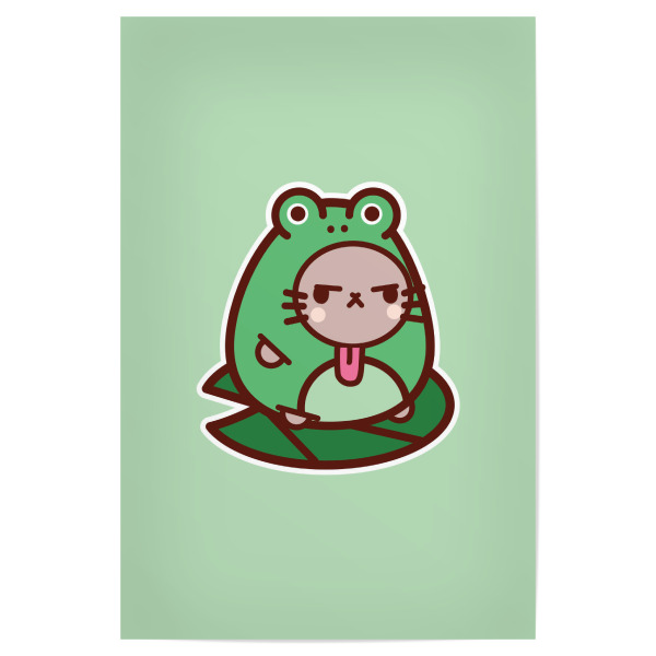 Poster 30x20 cm "Froschkatze" artboxONE - Tiere,Lustig - Süße katze,Frosch,Kawaii,Lustige katze,Lustige tiere,Teenager,Kinder,Grün