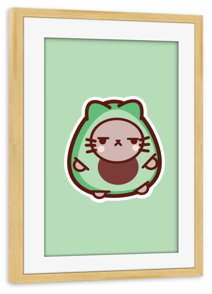 Poster mit Rahmen kiefer "Avocado Cat" artboxONE - Tiere,Essen & Trinken,Lustig - Katze,Süß,Avocado,Kawaii,Süße tiere,Süße katze,Mürrische katze